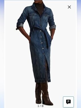 Lauren Ralph Lauren Dark Blue Denim Midi Shirt Dress